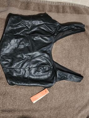 Colsie Black Faux Leather Crop Tank Top